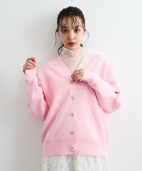 QUEENS COURT/クイーンズコート アソートビジューボタン軽量カーディガン≪手洗い可能≫ ピンク M QUEENS COURT/クイーンズコート アソートビジューボタン軽量カーディガン≪手洗い可能≫ ピンク M