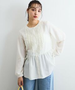 QUEENS COURT / クイーンズコート シャツ・ブラウス | フィブリルサテンフリルラインブラウス≪手洗い可能≫