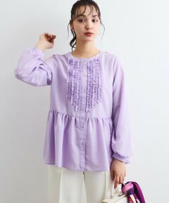 QUEENS COURT / クイーンズコート シャツ・ブラウス | フィブリルサテンフリルラインブラウス≪手洗い可能≫