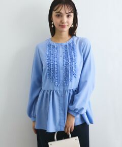 QUEENS COURT / クイーンズコート シャツ・ブラウス | フィブリルサテンフリルラインブラウス≪手洗い可能≫