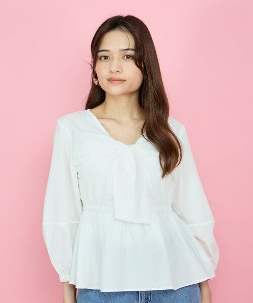 QUEENS COURT / クイーンズコート シャツ・ブラウス | サッカーリボンディティールブラウス≪セットアップ対応/手洗い可能≫ | 詳細1