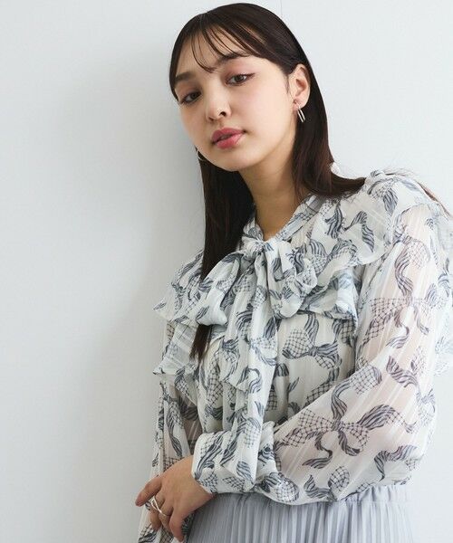 QUEENS COURT / クイーンズコート シャツ・ブラウス | ラメストライプラッフルタイブラウス≪手洗い可能≫ | 詳細1