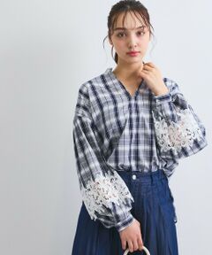 QUEENS COURT / クイーンズコート シャツ・ブラウス | レース切替スキッパーシャツ≪洗濯機で洗える≫