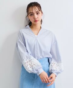 QUEENS COURT / クイーンズコート シャツ・ブラウス | レース切替スキッパーシャツ≪洗濯機で洗える≫