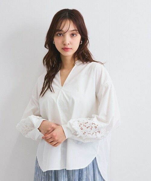 QUEENS COURT / クイーンズコート シャツ・ブラウス | レース切替スキッパーシャツ≪洗濯機で洗える≫ | 詳細1