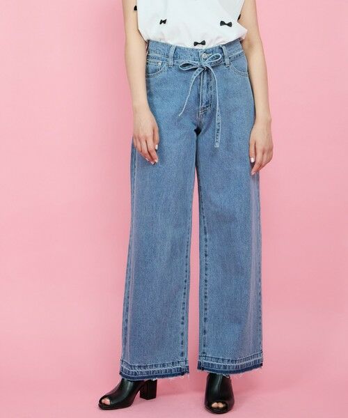 QUEENS COURT / クイーンズコート その他パンツ | 紐ベルト付デニムワイドパンツ≪手洗い可能≫（ブルー）