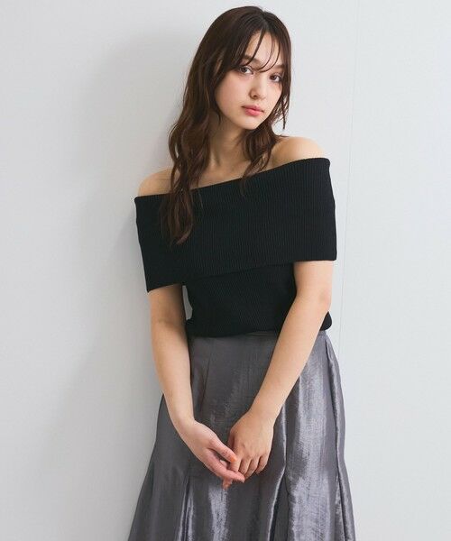 QUEENS COURT/クイーンズコート リブニットオフショルプルオーバー≪手洗い可能≫ ブラック M QUEENS COURT/クイーンズコート リブニットオフショルプルオーバー≪手洗い可能≫ ブラック M