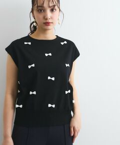 QUEENS COURT / クイーンズコート ニット・セーター | フレンチスリーブリボンニットトップス≪手洗い可能≫