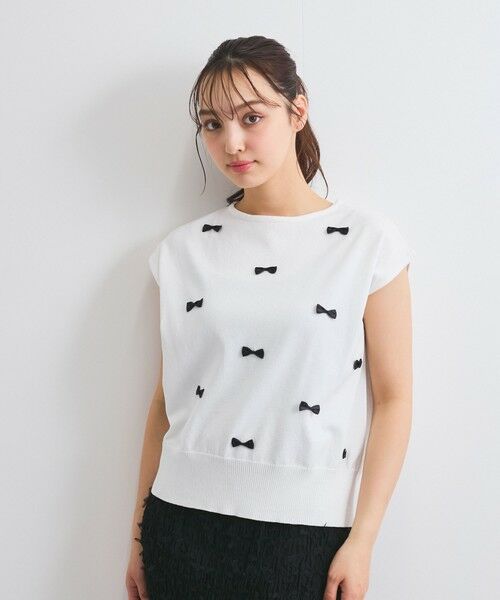 QUEENS COURT / クイーンズコート ニット・セーター | フレンチスリーブリボンニットトップス≪手洗い可能≫ | 詳細1