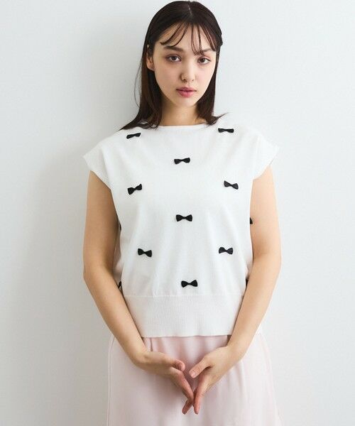 QUEENS COURT / クイーンズコート ニット・セーター | フレンチスリーブリボンニットトップス≪手洗い可能≫ | 詳細4