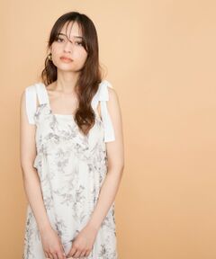 QUEENS COURT / クイーンズコート ロング・マキシ丈ワンピース | フラワー柄リボンショルダーワンピース≪手洗い可能≫