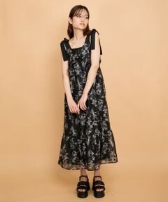 QUEENS COURT / クイーンズコート ロング・マキシ丈ワンピース | フラワー柄リボンショルダーワンピース≪手洗い可能≫