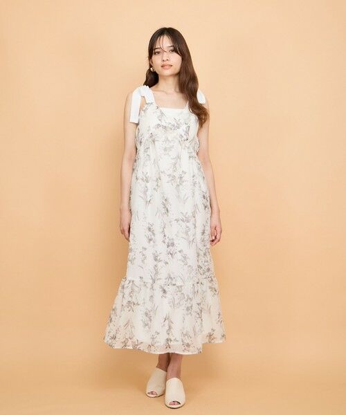 QUEENS COURT / クイーンズコート ロング・マキシ丈ワンピース | フラワー柄リボンショルダーワンピース≪手洗い可能≫ | 詳細5