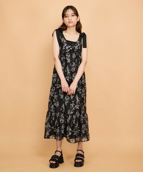 QUEENS COURT / クイーンズコート ロング・マキシ丈ワンピース | フラワー柄リボンショルダーワンピース≪手洗い可能≫ | 詳細9