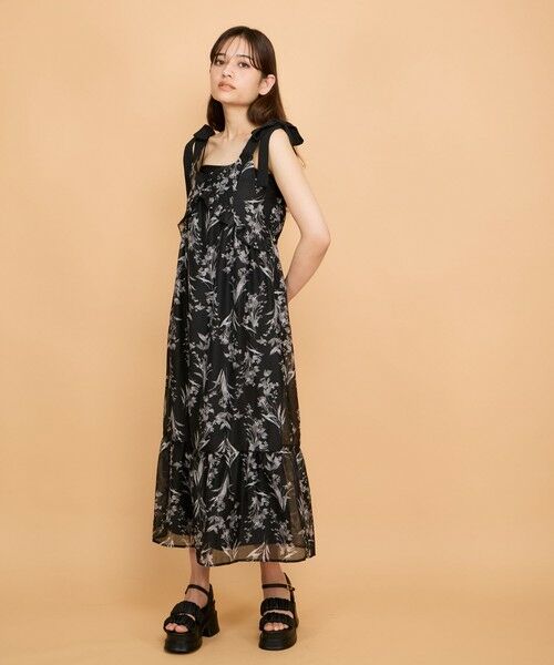 QUEENS COURT / クイーンズコート ロング・マキシ丈ワンピース | フラワー柄リボンショルダーワンピース≪手洗い可能≫ | 詳細10