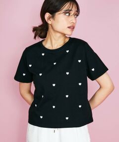 QUEENS COURT / クイーンズコート カットソー | ハート刺繍Tシャツ≪洗濯機で洗える≫