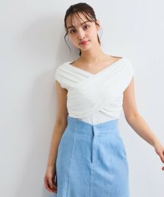 QUEENS COURT / クイーンズコート カットソー | フロントクロスオフショルカットトップス≪手洗い可能≫