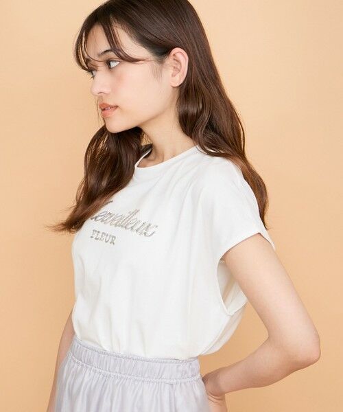 QUEENS COURT / クイーンズコート カットソー | スパンコール刺繍ロゴTシャツ≪手洗い可能≫ | 詳細1