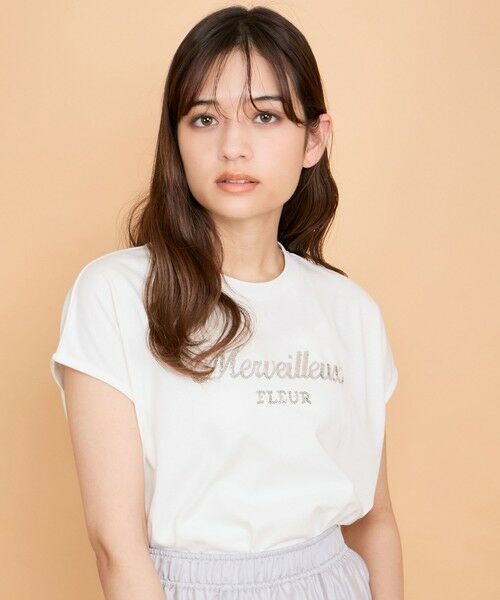 QUEENS COURT / クイーンズコート カットソー | スパンコール刺繍ロゴTシャツ≪手洗い可能≫ | 詳細2