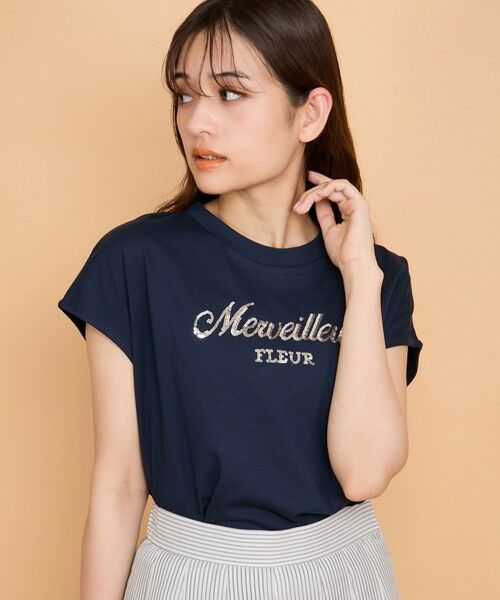 QUEENS COURT / クイーンズコート カットソー | スパンコール刺繍ロゴTシャツ≪手洗い可能≫ | 詳細8