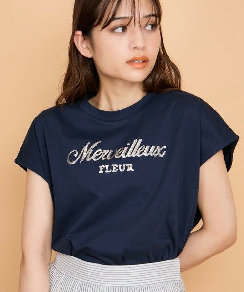 QUEENS COURT / クイーンズコート カットソー | スパンコール刺繍ロゴTシャツ≪手洗い可能≫ | 詳細9