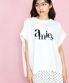 QUEENS COURT / クイーンズコート カットソー | 【LHELBIE】パール付きロゴプリントTシャツ≪洗濯機で洗える≫