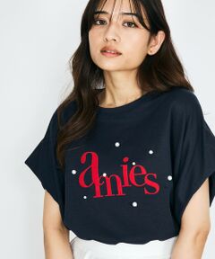 QUEENS COURT / クイーンズコート カットソー | 【LHELBIE】パール付きロゴプリントTシャツ≪洗濯機で洗える≫