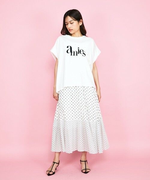 QUEENS COURT / クイーンズコート カットソー | 【LHELBIE】パール付きロゴプリントTシャツ≪洗濯機で洗える≫ | 詳細4