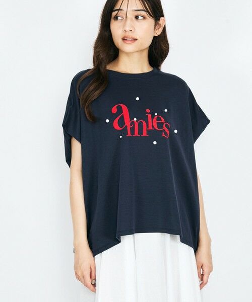 セール】 【LHELBIE】パール付きロゴプリントTシャツ≪洗濯機で