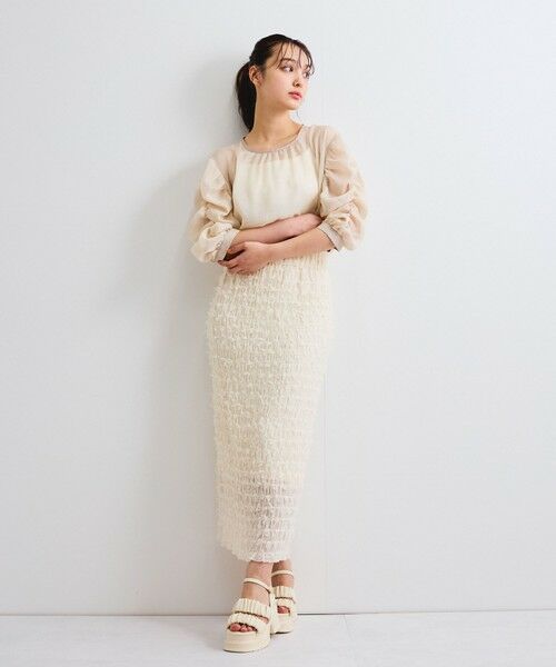 QUEENS COURT / クイーンズコート ミニ・ひざ丈スカート | シャーリングシフォンタイトスカート≪手洗い可能≫ | 詳細5