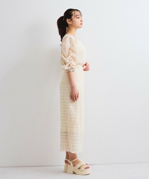 QUEENS COURT / クイーンズコート ミニ・ひざ丈スカート | シャーリングシフォンタイトスカート≪手洗い可能≫ | 詳細6