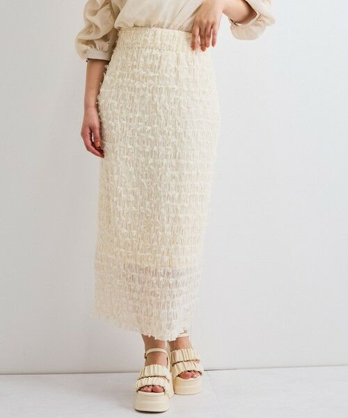 QUEENS COURT / クイーンズコート ミニ・ひざ丈スカート | シャーリングシフォンタイトスカート≪手洗い可能≫ | 詳細1