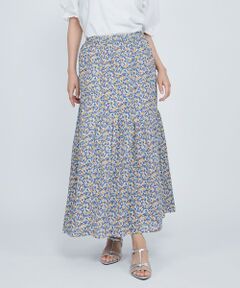 QUEENS COURT / クイーンズコート ミニ・ひざ丈スカート | フルーツMIXプリントアシメティアードスカート≪手洗い可能≫