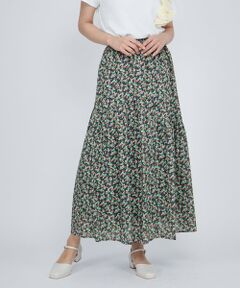 QUEENS COURT / クイーンズコート ミニ・ひざ丈スカート | フルーツMIXプリントアシメティアードスカート≪手洗い可能≫