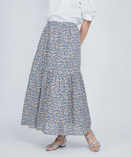 QUEENS COURT / クイーンズコート ミニ・ひざ丈スカート | フルーツMIXプリントアシメティアードスカート≪手洗い可能≫ | 詳細1