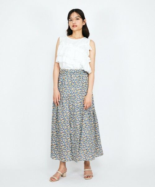 QUEENS COURT / クイーンズコート ミニ・ひざ丈スカート | フルーツMIXプリントアシメティアードスカート≪手洗い可能≫ | 詳細5