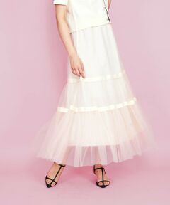 QUEENS COURT / クイーンズコート ミニ・ひざ丈スカート | 2WAYリボンティアードチュールスカート≪手洗い可能≫