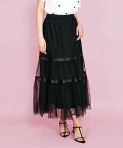 QUEENS COURT / クイーンズコート ミニ・ひざ丈スカート | 2WAYリボンティアードチュールスカート≪手洗い可能≫