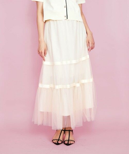 QUEENS COURT / クイーンズコート ミニ・ひざ丈スカート | 2WAYリボンティアードチュールスカート≪手洗い可能≫ | 詳細1