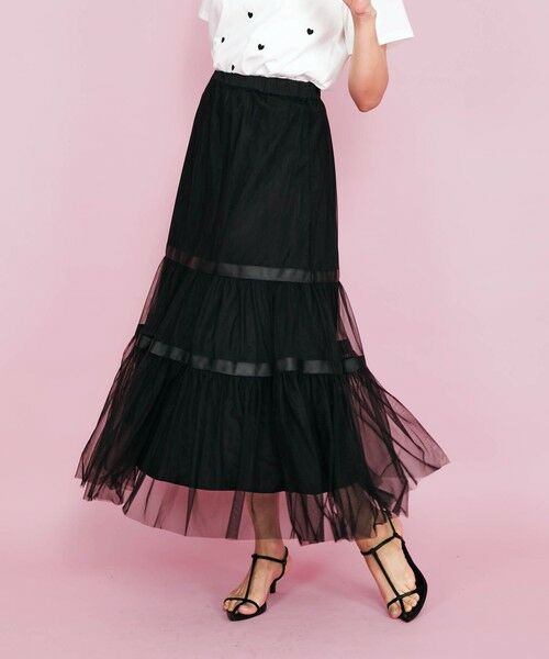 QUEENS COURT / クイーンズコート ミニ・ひざ丈スカート | 2WAYリボンティアードチュールスカート≪手洗い可能≫ | 詳細14