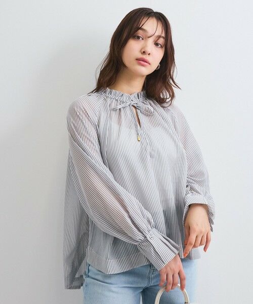 QUEENS COURT / クイーンズコート シャツ・ブラウス | シアーコードストライプギャザーブラウス≪セットアップ対応/手洗い可能≫ | 詳細1