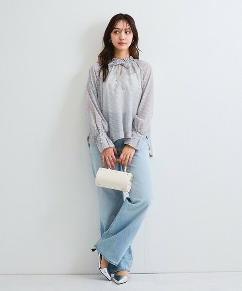 QUEENS COURT / クイーンズコート シャツ・ブラウス | シアーコードストライプギャザーブラウス≪セットアップ対応/手洗い可能≫ | 詳細3