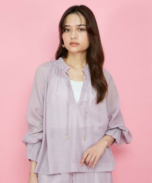 QUEENS COURT / クイーンズコート シャツ・ブラウス | シアーコードストライプギャザーブラウス≪セットアップ対応/手洗い可能≫ | 詳細9
