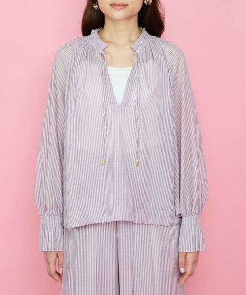 QUEENS COURT / クイーンズコート シャツ・ブラウス | シアーコードストライプギャザーブラウス≪セットアップ対応/手洗い可能≫ | 詳細10