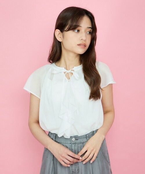 QUEENS COURT / クイーンズコート シャツ・ブラウス | シアーストライプリボンブラウス≪セットアップ対応/手洗い可能≫ | 詳細1