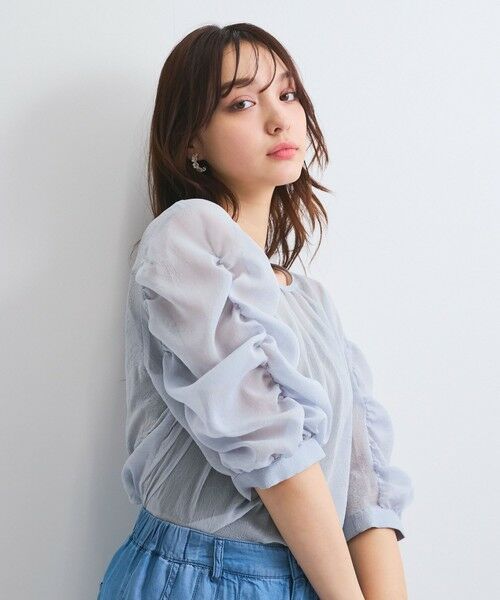 QUEENS COURT/クイーンズコート クラッシュジョーゼットトップス≪手洗い可能≫ ブルー M QUEENS COURT/クイーンズコート クラッシュジョーゼットトップス≪手洗い可能≫ ブルー M