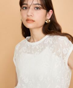 QUEENS COURT / クイーンズコート シャツ・ブラウス | ラッセルレースフレンチスリーブトップス≪手洗い可能≫