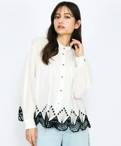 QUEENS COURT / クイーンズコート シャツ・ブラウス | スカラップ刺繍レースブラウス≪手洗い可能≫
