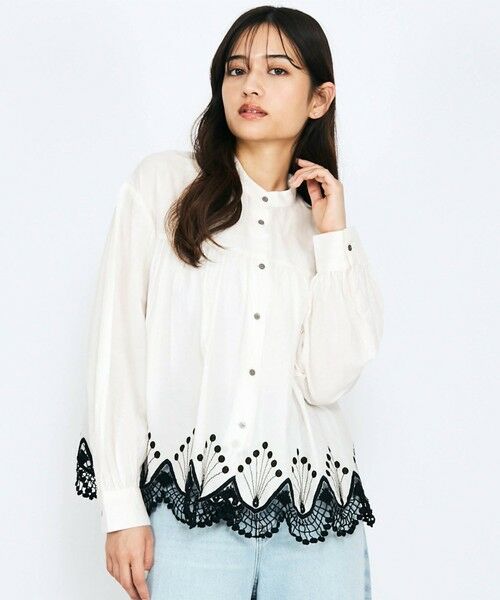 QUEENS COURT/クイーンズコート スカラップ刺繍レースブラウス≪手洗い可能≫ ホワイト系その他 M QUEENS COURT/クイーンズコート スカラップ刺繍レースブラウス≪手洗い可能≫ ホワイト系その他 M