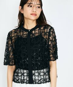 QUEENS COURT / クイーンズコート シャツ・ブラウス | スパンコールチュールブラウス≪手洗い可能≫